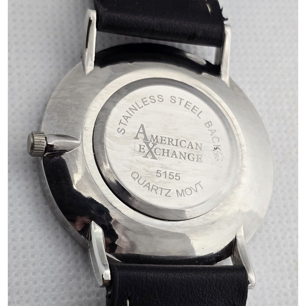 Men's American Exchange Classic Silver Tone Black Dial Leather Strap Watch 11 - Picture 9 of 9